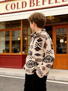 Boys' Casual Western Cowboy Style Fleece Jacket - Beige - View 2