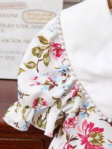 Emery Rose Kids 女童碎花泡泡袖休闲连衣裙，配彼得潘领 - 彩色 - 查看 6