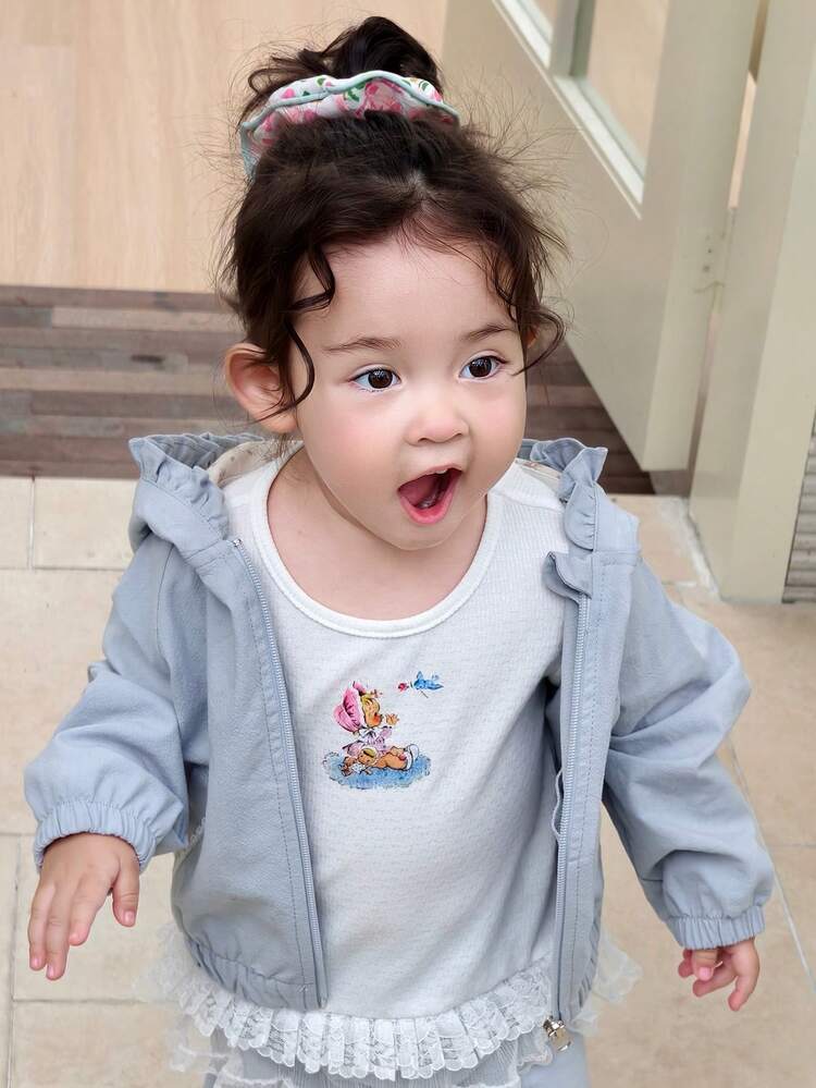 Toddler Girls' Solid Color Hooded Casual Sweatshirt And Pants Set