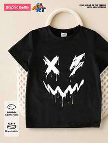 SHEIN 青少年男孩夏季新款休闲日常 T 恤 - 黑色 - 查看 5