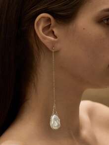 Opalesca 18K不对称仿珍珠流苏耳环，适合日常佩戴、搭配各种服饰、复古风格、婚礼/新娘配饰、西式珠宝、仙女风/精灵风、珍珠元素、秋冬装、送给妈妈/女士/女孩/母亲的优雅之选 - 銀色 - 查看 3