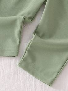 Infant Baby Boy Green Striped Pocket Dinosaur Embroidery Half-Open Chest Short Sleeve Pants Set - Army Green - View 4