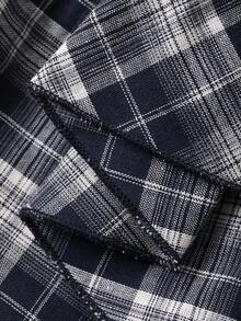 DAZY Women's Plaid Round Neck Casual Short Sleeve Blouse - Black and White - View 3