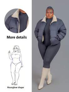 CurvyTilda 大码女式短款棉袄，冬季 - 黑色 - 查看 1