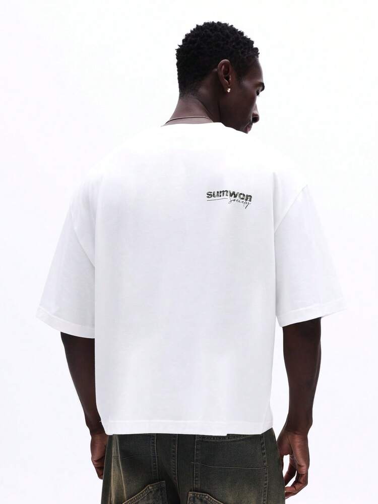 Boxy Fit Printed T-Shirt With Camouflage Text