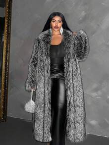 Maweii Áo khoác dài lông giả cho nữ, Áo khoác lông mùa đông - Đen và trắng - Xem 3