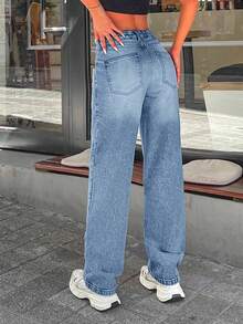 EURMUSE Casual Everyday Minimalist Straight Fit Low Waist Jeans - Baby Blue - View 2