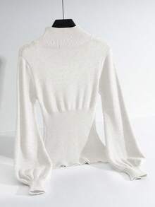 GlowEve Women's Fitted Knit Sweater, Elegant & Versatile, Autumn/Winter - White - View 2