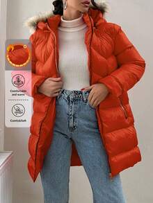 EURMUSE Women's Hooded Padded Jacket With Collar