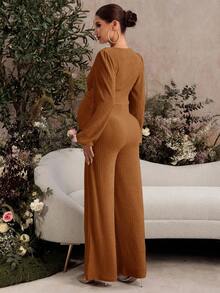 SHEIN Elegant Solid Color Twist Jumpsuit For Pregnant Women - Brown - View 2