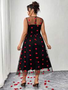 Elenzga Plus Size Women's Red Heart Embroidered Mesh Sleeveless Dress,Black And Red Summer Cute Party Casual Heart Pattern Dress For Valentine's Day/New Year - Multicolor - View 2
