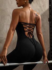 Slayform Bộ đồ tập yoga thể thao liền mạch/Thiết kế lưng chéo/Thời trang & Gợi cảm/Đa năng/Thấm hút ẩm - màu đen - Xem 5