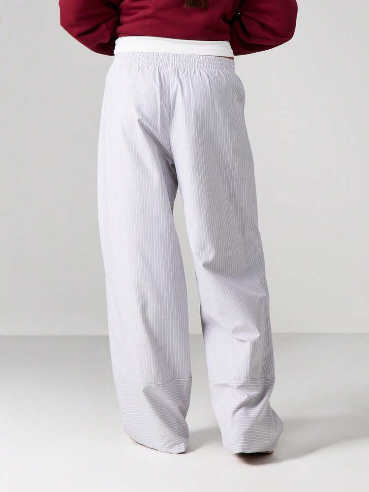 MISSGUIDED Women's Pinstripe Wide Leg Drawstring Palazzo Trousers With Elastic Waist Relaxed Fit Casual Pants For Spring Summer