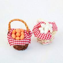 14pcs/Set Miniature Scene Prop Model Mini Red Checkered Egg Basket Set - Photo Color - View 2