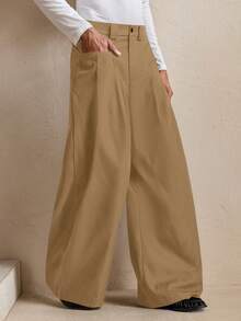 SWAVVY 男士梭织休闲宽松直筒纯色裤 - 棕色 - 查看 4