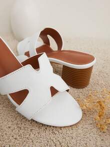 SHUZIA 女式粗跟宽版 H 带时尚拖鞋凉鞋圣诞假期秋冬季度假氛围