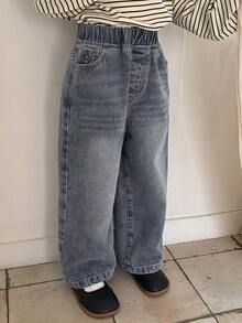 DAZY 年轻女孩休闲水洗蝴蝶刺绣牛仔裤 - 藍色 - 查看 3