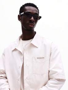 SUMWON休闲双层纽扣衬衫，带胸袋，长袖，短款修身，翻领，适合办公室工作，百搭日常必备纯色 - 杏色 - 查看 4