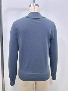 SHEIN LUNE Neue Damen Frühling/Herbst Lässig Loose V-Ausschnitt Kunstperle Knopf Einfaches Design Pullover Strickpullover Herbst Winter - Grau - Übersicht 2