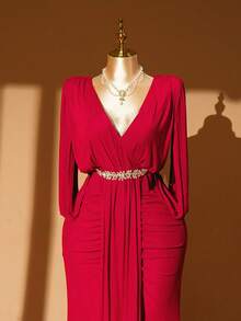 Rometta Robe maxi élégante et sexy en tissu stretch de couleur unie, coupe slim, avec taille cintrée, style français. Convient pour le printemps/été, la rentrée, les vacances, la remise des diplômes, les fêtes (Saint-Valentin, Noël, Fête des mères, Halloween, Thanksgiving, Pâques), les festivals de musique, les bals, les sorties, les mariages, les activités de plein air. - Rouge foncé - Voir 6