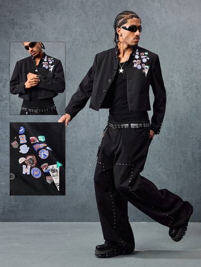 Street Life Men's KPOP Fashionable Avant Printed Long Sleeve Jacket For Autumn