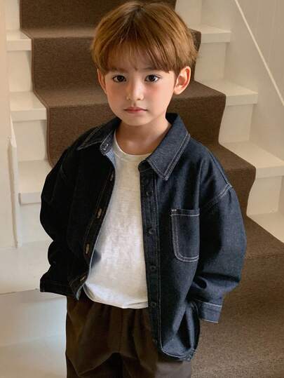 DAZY Toddler Boys' Loose Casual Denim Shacket, Fall