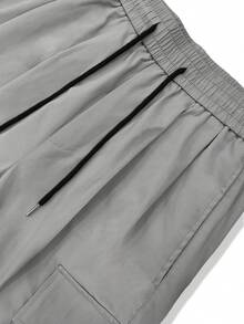 Chillumni Loose Men's Flap Pocket Side Drawstring Waist Cargo Pants Men Oversized Pants Parachute Pants Baggy Cargo Pants Grey Cargo Pants Baggy Cargos Men - Light Grey - View 4