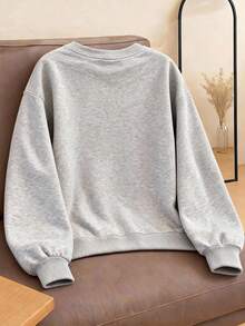 Resyla 闪亮蝴蝶结装饰简约设计女式圆领常规版型长袖卫衣，送朋友的礼物，秋冬季 - 淺灰色 - 查看 2