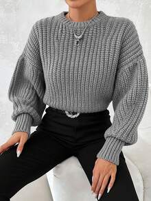 EURMUSE Plus Paperbag Waist Knot Front Wide Leg Pants - Grey - View 5