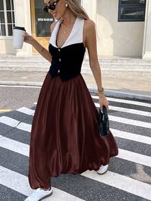 Serisse Women's Casual Solid Color Maxi Flared Skirt - Brown - View 12