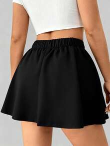 SHEIN PETITE CURVE Plus Size Women's Casual Solid Color Skirts - Black - View 2