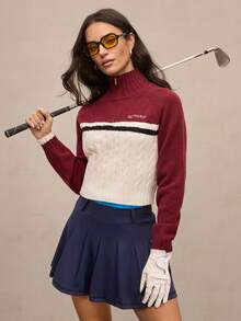 Activina Women's Golf & Tennis Striped Zip-Up Raglan Sleeve Sporty Sweater
