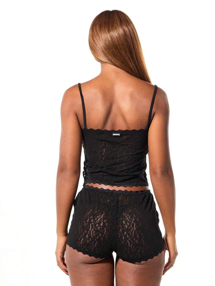 SUMWON Ensemble de débardeur et short de détente en dentelle avec bretelles réglables et bords festonnés pour le sommeil, la nuit et les moments de détente