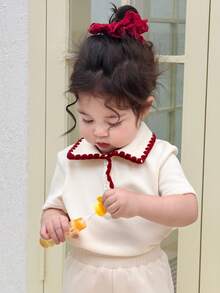 DAZY Toddler Girls' Casual Contrast Color Collar Short Sleeve Top