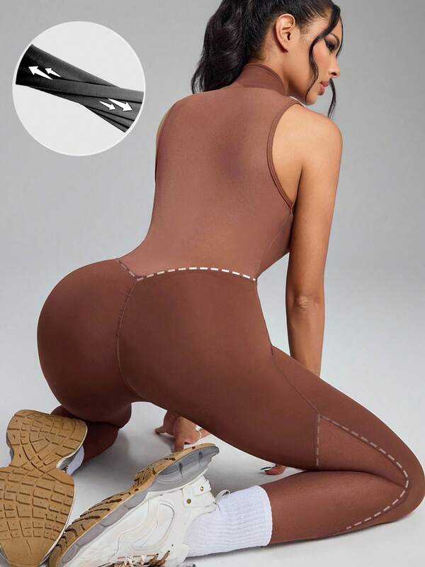 Innovista 女士必备纯色健身连体衣，内置胸罩，可拆卸垫，拉链运动弹力瑜伽健身连体衣，露背运动服，网眼镂空透气秋季运动紧身衣，提升设计，纯色日常基本款运动休闲连体衣，办公室到健身房，居家工作，跑步，骑行，HIIT 训练，舒适运动，骑行，交叉健身，户外运动，健康