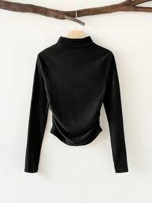 Tseoso 95% Cotton Women's Casual Turtleneck Slim Fit Long Sleeve T-Shirt With Hand-Painted Heart Pattern, Elegant And Classic, Suitable For Autumn/Winter, All-Match & Versatile, Fall Women's Casual Outfits, Graphic - Black - View 2