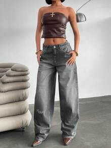 CasuGlow JEAN DE ESTILO CALLEJERO CON AJUSTE HOLGADO Y TALLE BAJO - Gris Claro - Ver 5