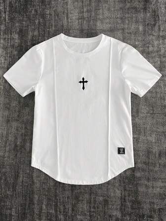 GENTILAND Men's Casual Cross Embroidery Round Neck Short Sleeve T-Shirt, Summer