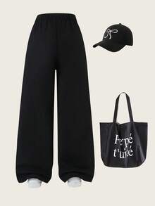 SHEIN Tween Girls' Butterfly Print Relaxed Fit Wide Leg Pants - Black - View 2