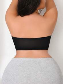 NudeFit 大码简约纯色文胸和无钢圈文胸 - 黑色 - 查看 2