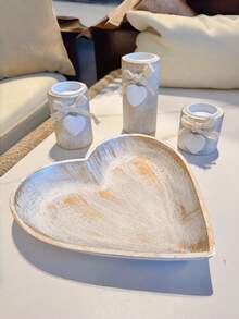 Weißer Holz Kerzenhalter Set, Teelichthalter, süße dekorative Holzschale mit Teelichthaltern und dekorativen Steinen für gemütliche Atmosphäre, Holz Kerzenständer Hochzeit Jahrestag Muttertags Geschenk, Party Dekoration - Weißes Kerzenhalter-Set - Übersicht 9