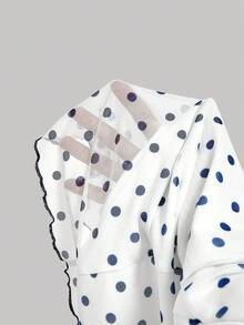 SHEIN MOD Bow Tie Ruched Mesh Polka Dot Dress - Navy Blue - View 5