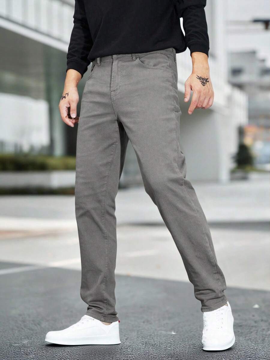 Manfinity Homme 大码男士休闲水洗牛仔裤 - 深灰色 - 查看 1