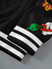 LOONEY TUNES X SHEIN Men's Casual Everyday Commute Fashion Street Funny Cartoon Rabbit & Letter Print Contrast Striped Trim Dropped Shoulder Loose Fit Crew Neck Sweatshirt, Spring/Autumn - White - View 4