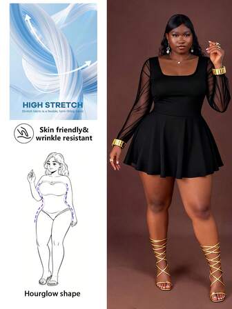 CurvyTilda Mono de talla grande con parches de malla de unicolor