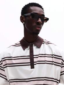 SUMWON Long Sleeve Striped Polo Shirt With Collar Button Placket Crop Fit Casual Horizontal Stripes Pattern Ribbed Cuffs - Multicolor - View 5