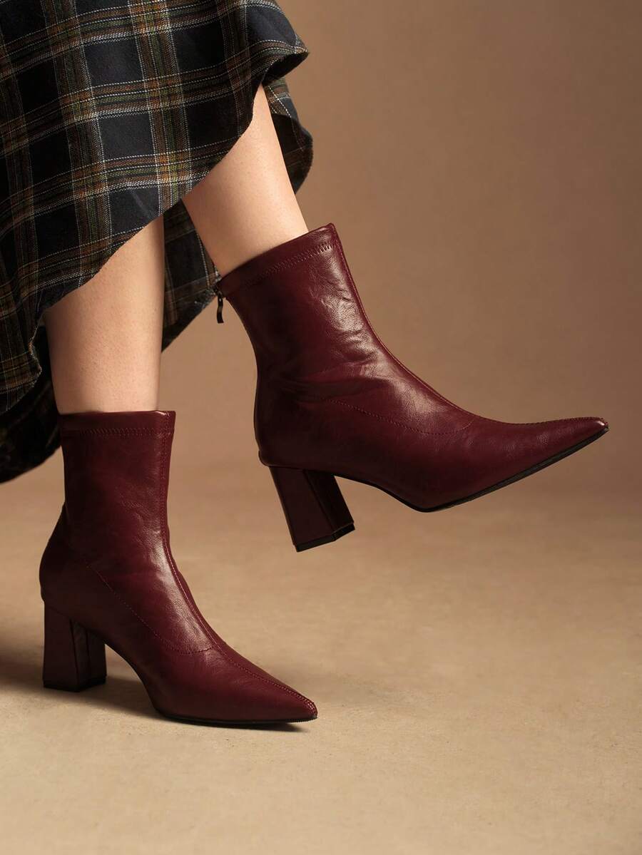 Rosivie Women's Fashion Versatile Pointed Toe High Heel Ankle Boots For Christmas