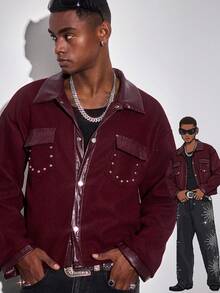 ROMWE MEN Street Life Men's Long Sleeve Casual Avant Jacket, Suitable For Christmas And Street Style, Autumn/Winter