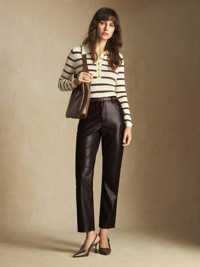 BizChic Pantalones de mujer de piel de PU con bolsillos, versátiles para usar en primavera/verano, adecuados para Pascua, Día de San Patricio, elegante para ir al trabajo, uso casual diario, estilo retro de los 90, vestido de fiesta, playa, graduación, vacaciones, invitado de boda, dama de honor, anfitriona, salida, ocasiones sociales, fiesta, concierto, ceremonia de graduación, brunch, aeropuerto