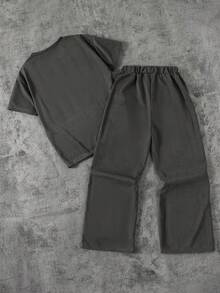 Coolqubz 2 pièces/Set T-shirt imprimé étoile lavé et pantalon à jambes larges pour garçons adolescents, tenue ample et confortable pour le port quotidien, les déplacements, les sorties, les sports, l'école, la rue, les fêtes, convient pour l'automne, le printemps, l'été - Multicolore - Voir 2